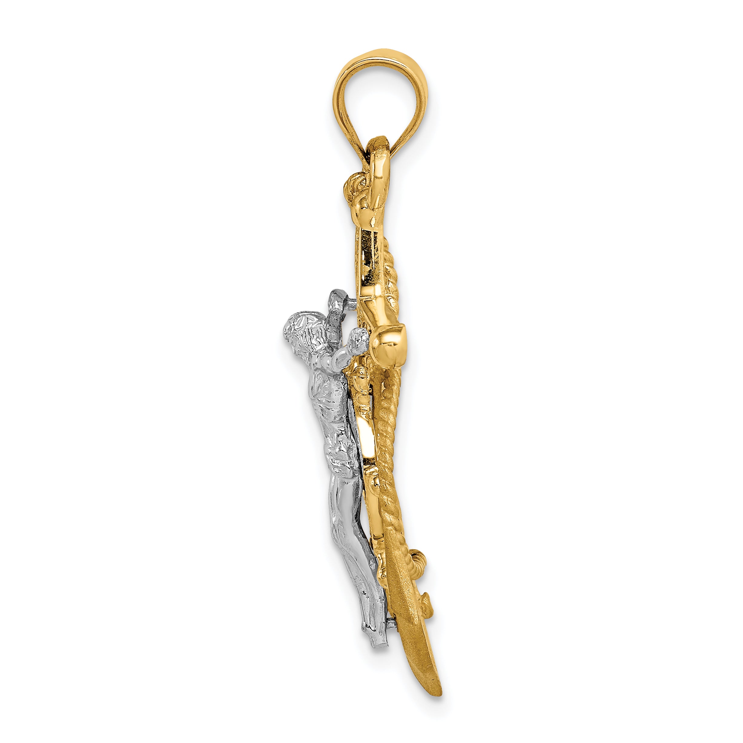14K Two-tone Polished/Satin D/C Mariner Crucifix Pendant