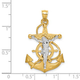 14K Two-tone Polished/Satin D/C Mariner Crucifix Pendant