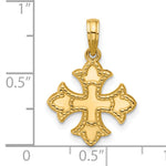 14K Polished Beaded  Fleur de Lis Cross Pendant