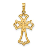 14K Polished Fleur De Lis Cross Pendant