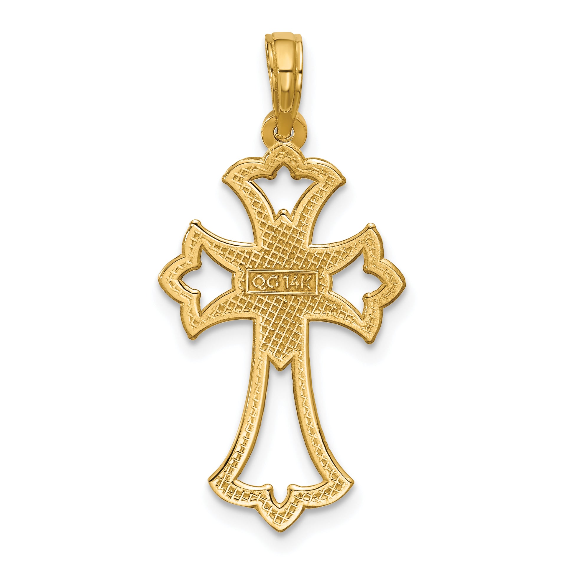 14K Polished Fleur De Lis Cross Pendant