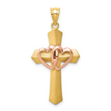 14k Two-tone Double Heart Cross Charm