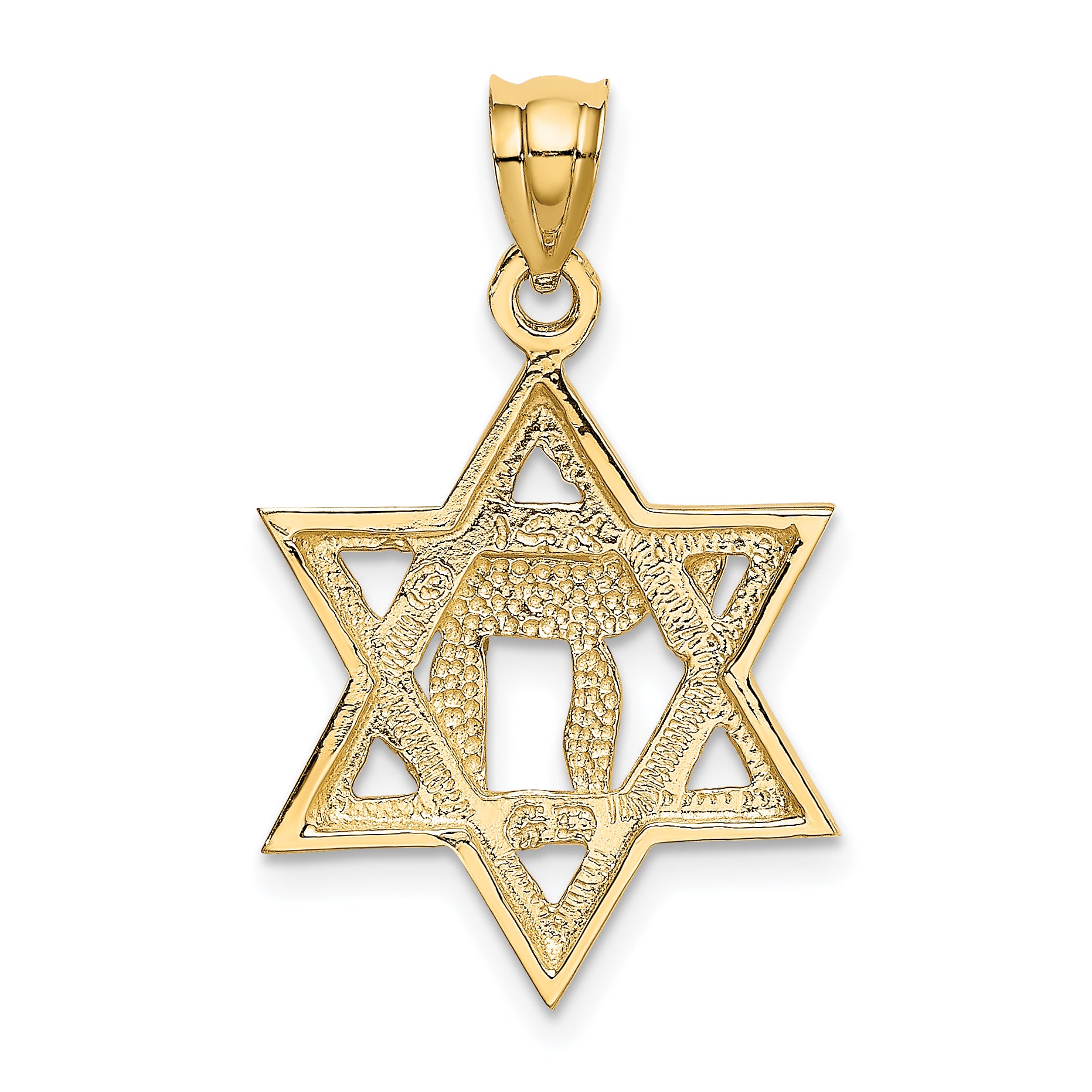 14k Solid Polish Chai in Star of David Charm