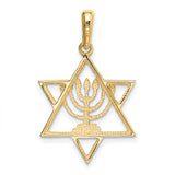 14K w/ White Rhodium Solid Menorah In Star Of David Charm