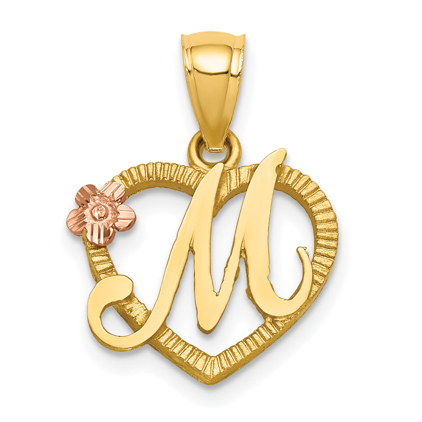 14k Two-Tone Heart Letter M  Initial Pendant