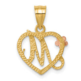 14k Two-Tone Heart Letter M  Initial Pendant