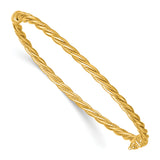 14K Polished and Textured Twisted Hinged Bangle
