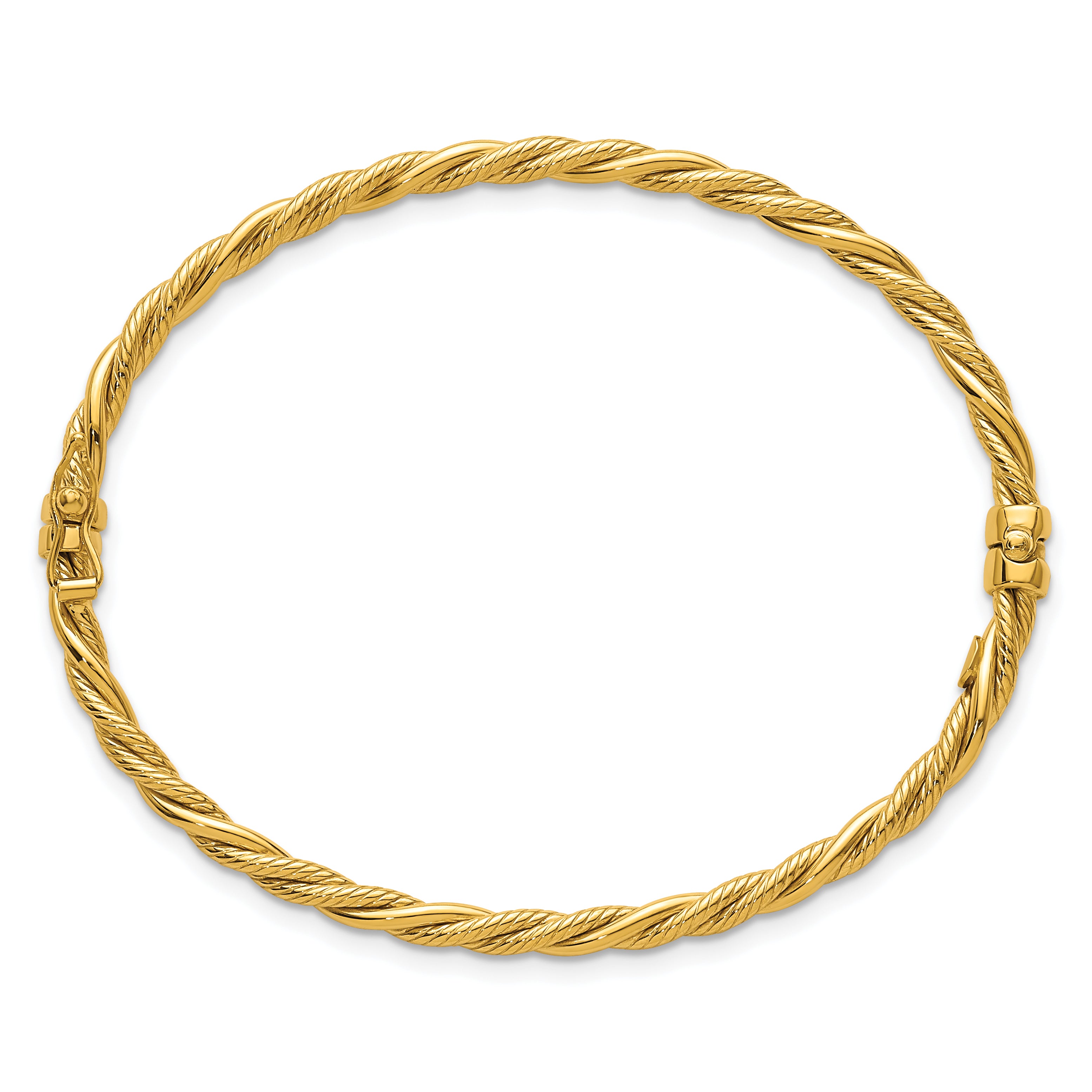 14K Polished and Textured Twisted Hinged Bangle