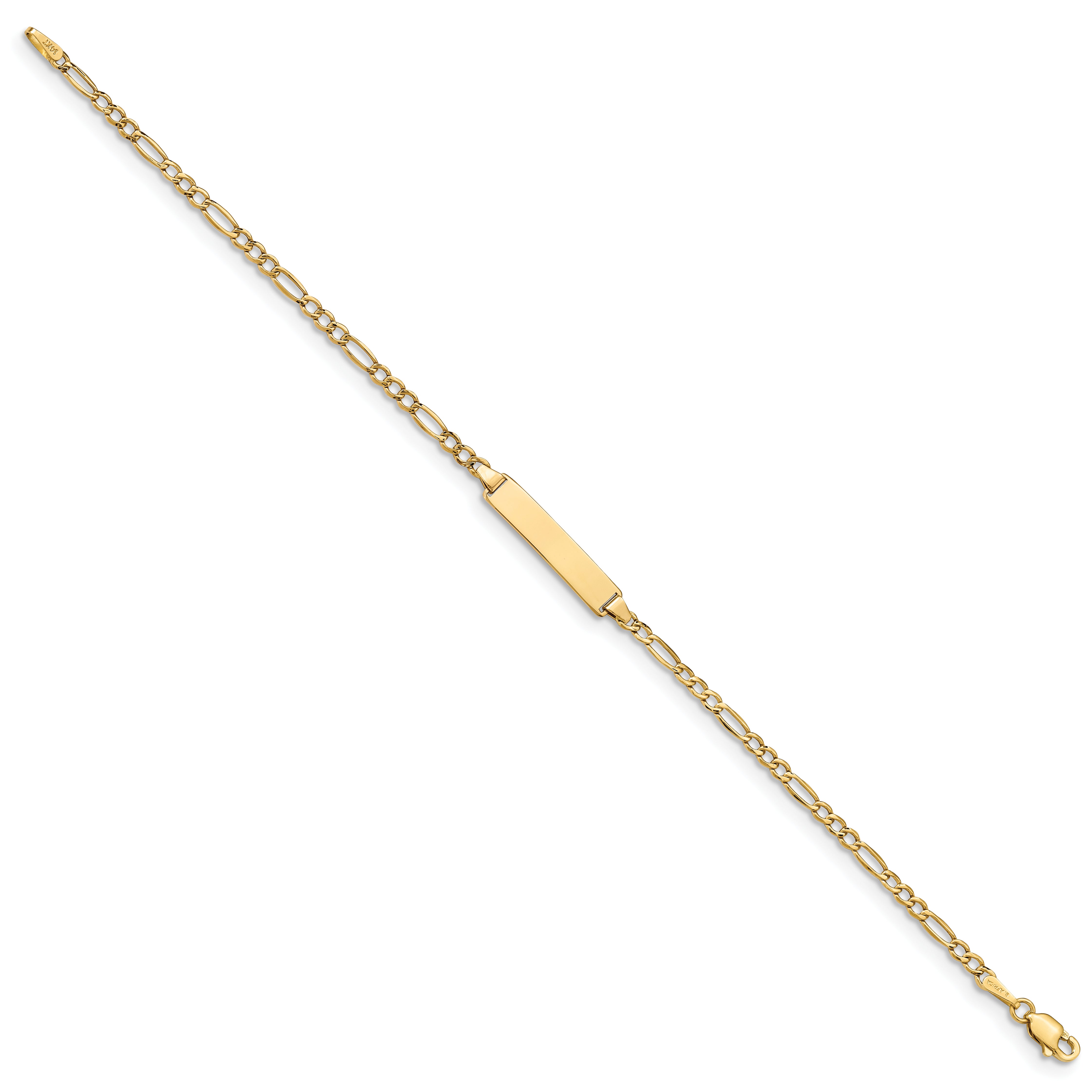 14k Semi-Solid Polished Figaro ID Bracelet