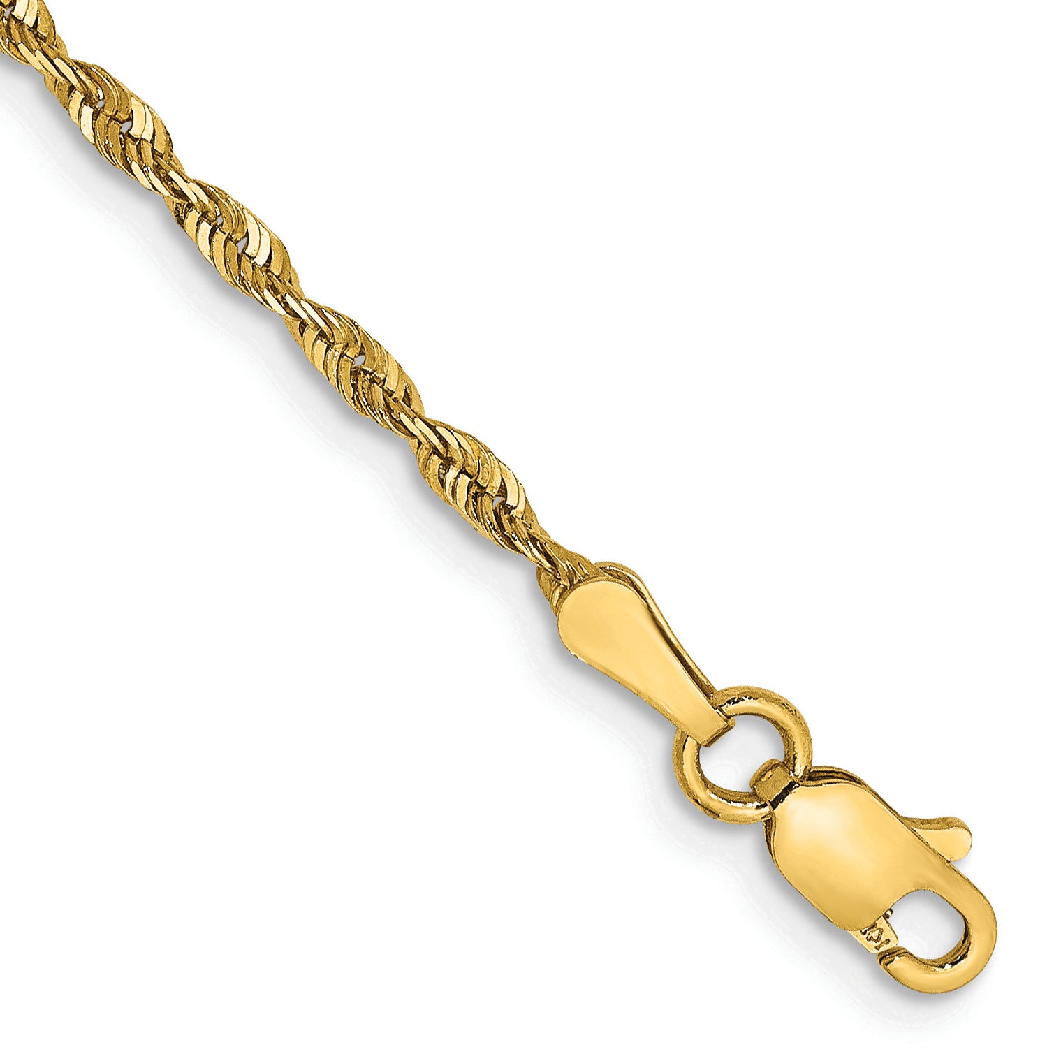 14k 2.0mm Ultra D/C Lightweight Rope Chain Anklet
