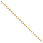14K Flat Diamond Cut Open Hearts Bracelet