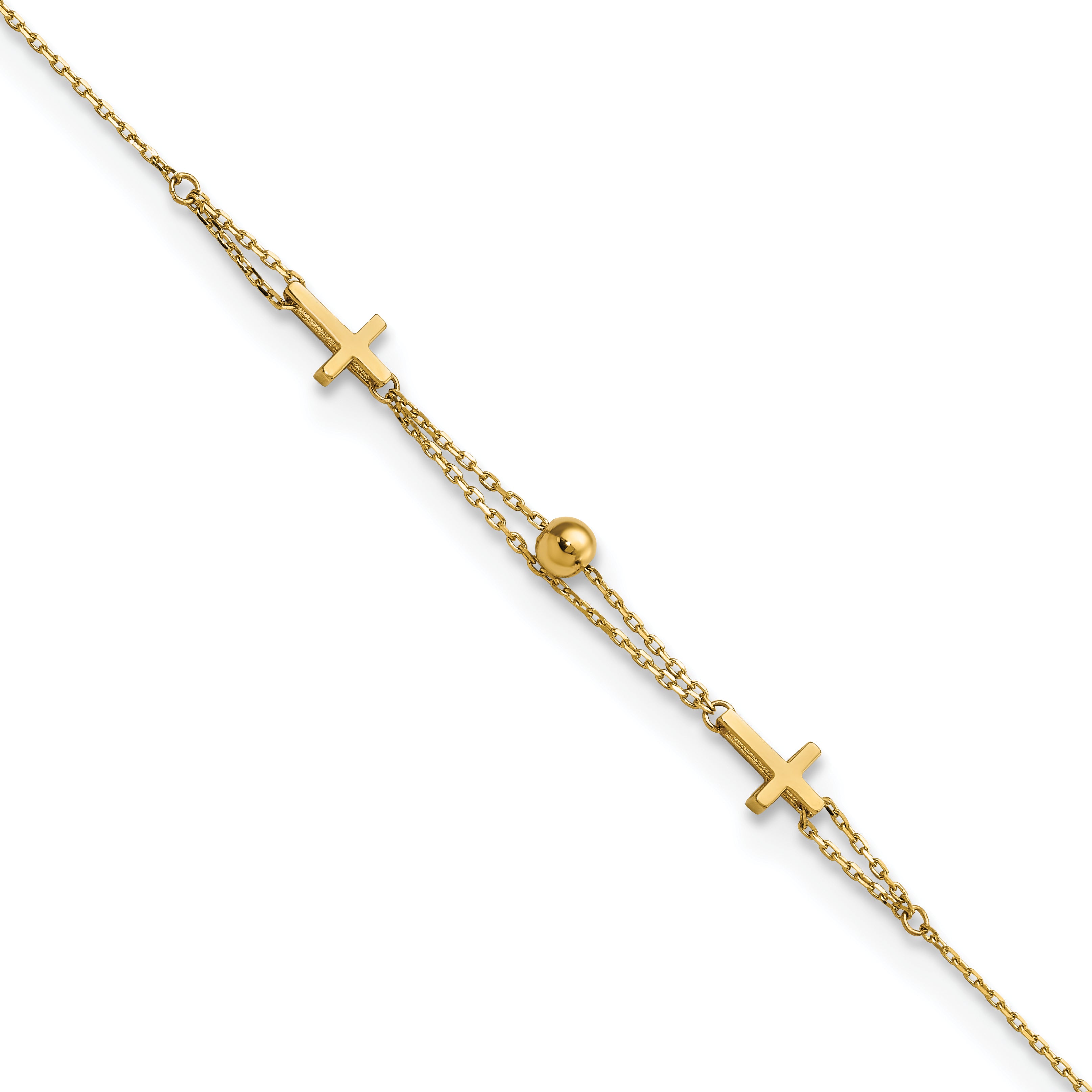14K Polished Double Strand Cross 7.5in Bracelet