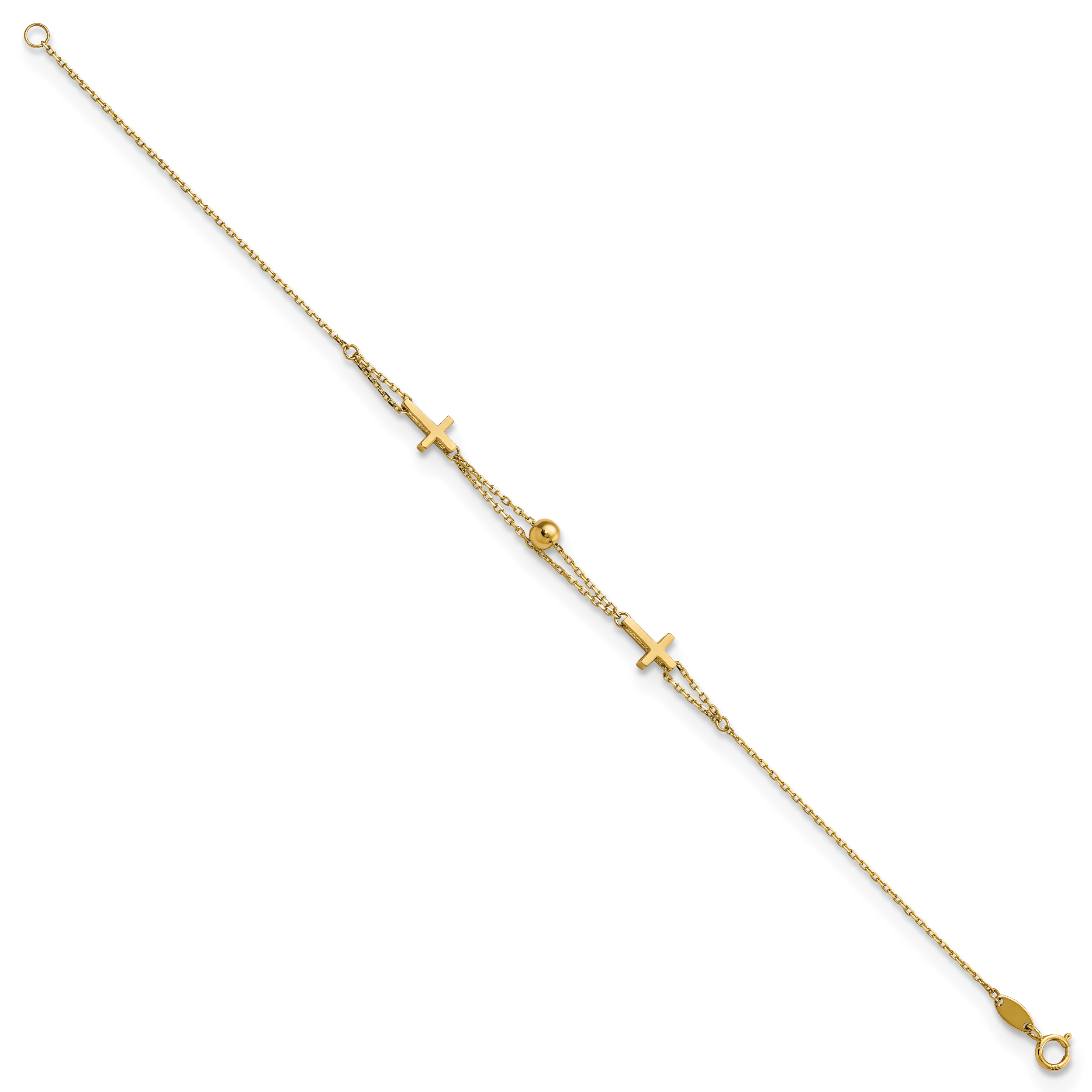 14K Polished Double Strand Cross 7.5in Bracelet