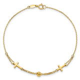 14K Polished Double Strand Cross 7.5in Bracelet