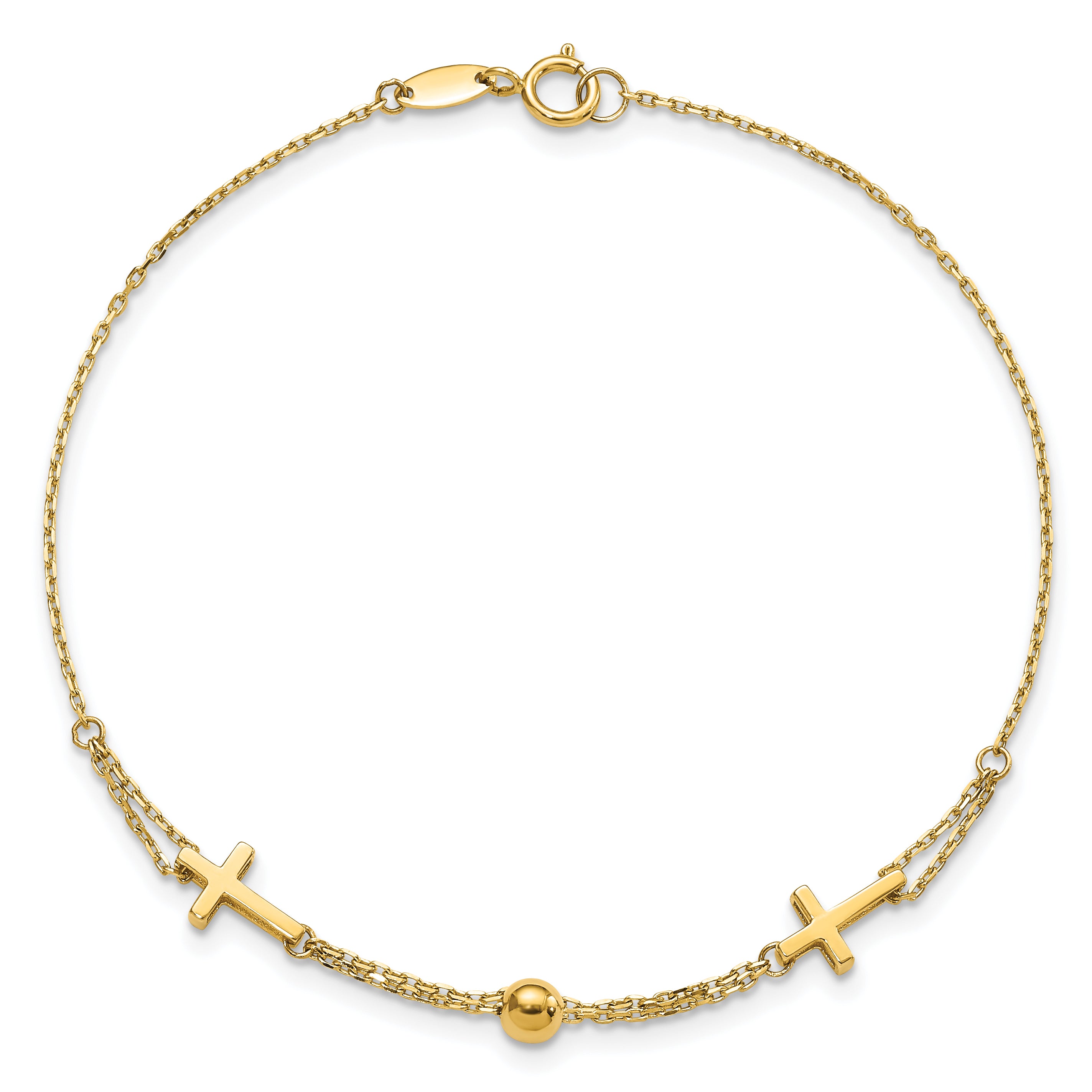 14K Polished Double Strand Cross 7.5in Bracelet