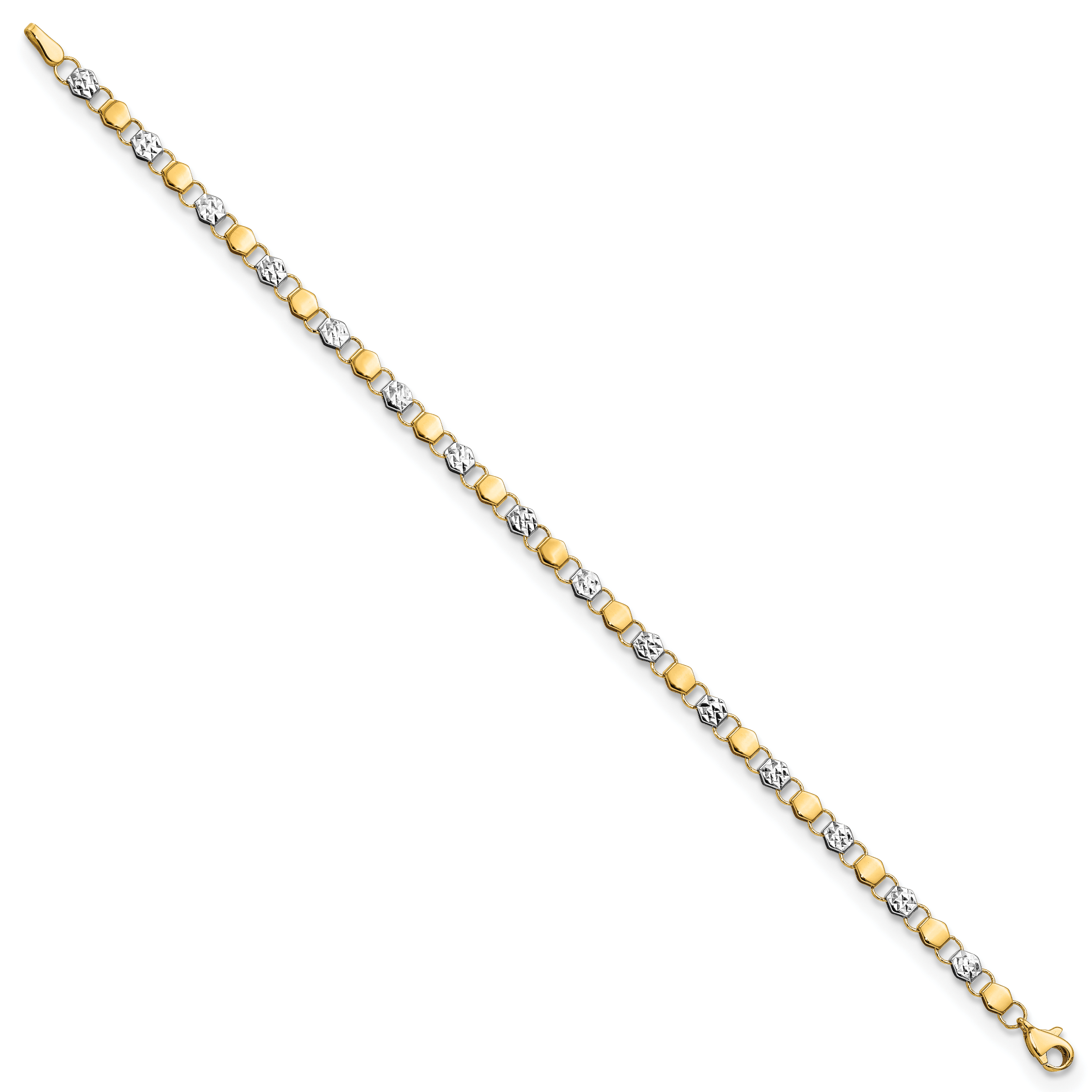 14K and White Rhodium D/C Fancy 7.5in Bracelet