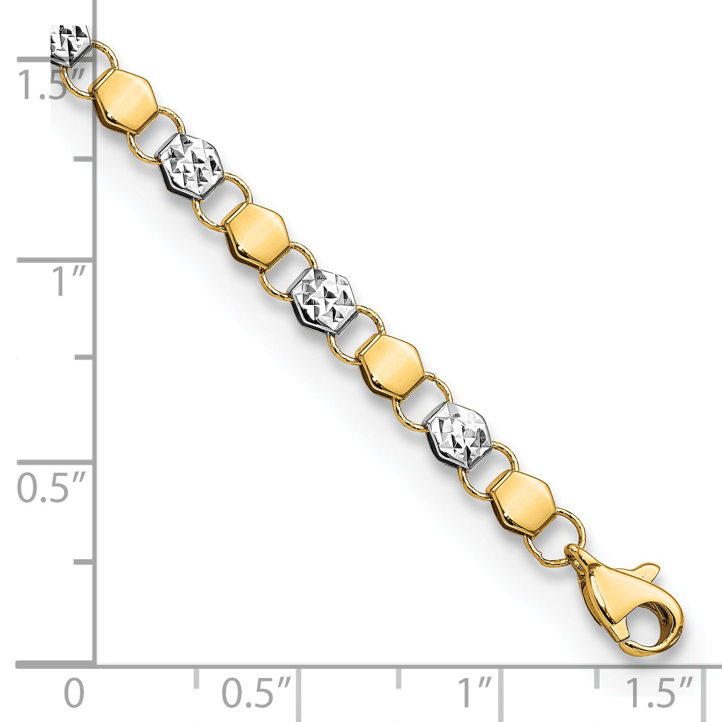14K and White Rhodium D/C Fancy 7.5in Bracelet