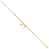 14K Polished and Diamond-cut Heart Lock and Key w/ .5in ext. Bracelet