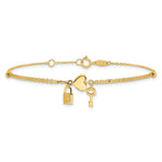14K Polished and Diamond-cut Heart Lock and Key w/ .5in ext. Bracelet