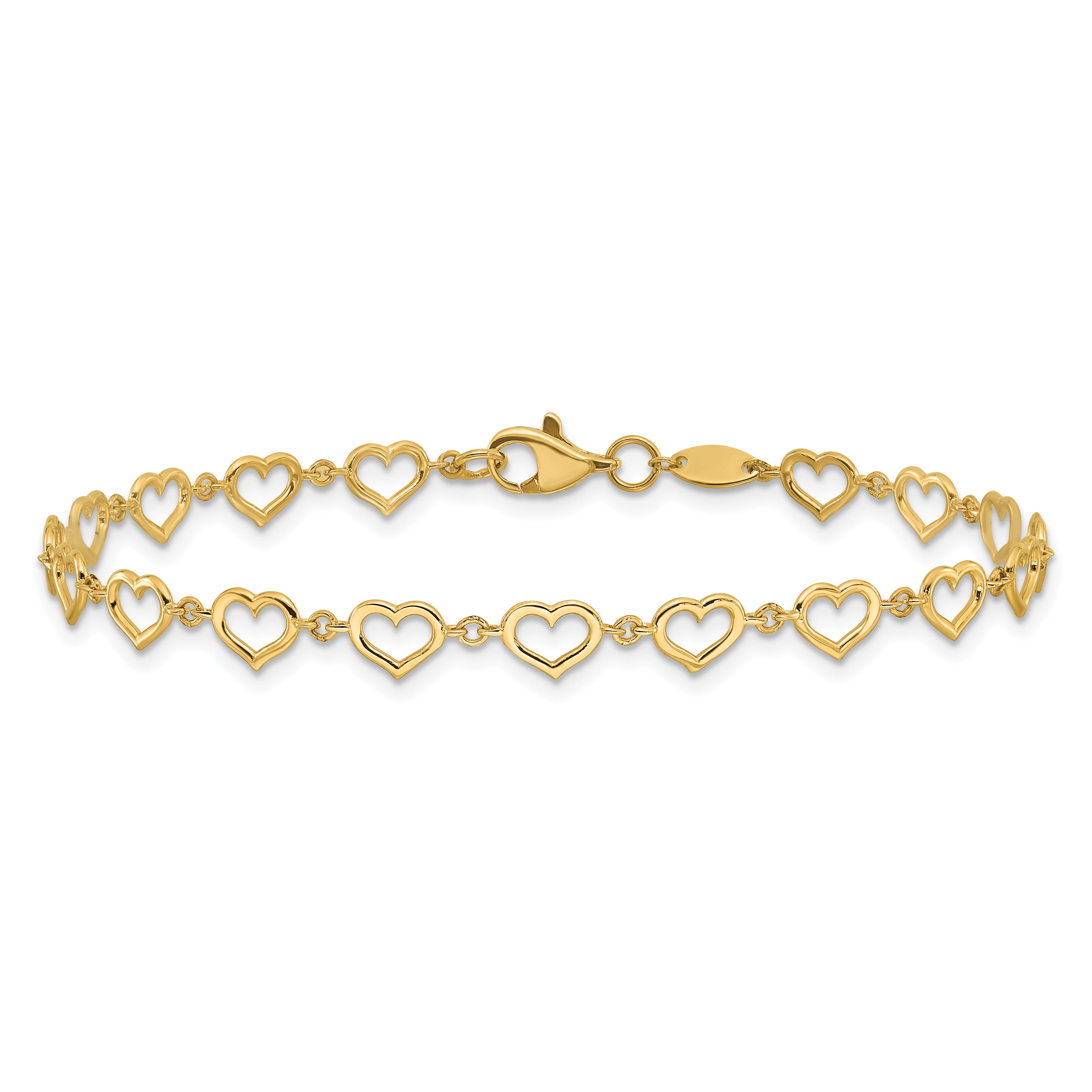 14K Polished Heart Link Bracelet