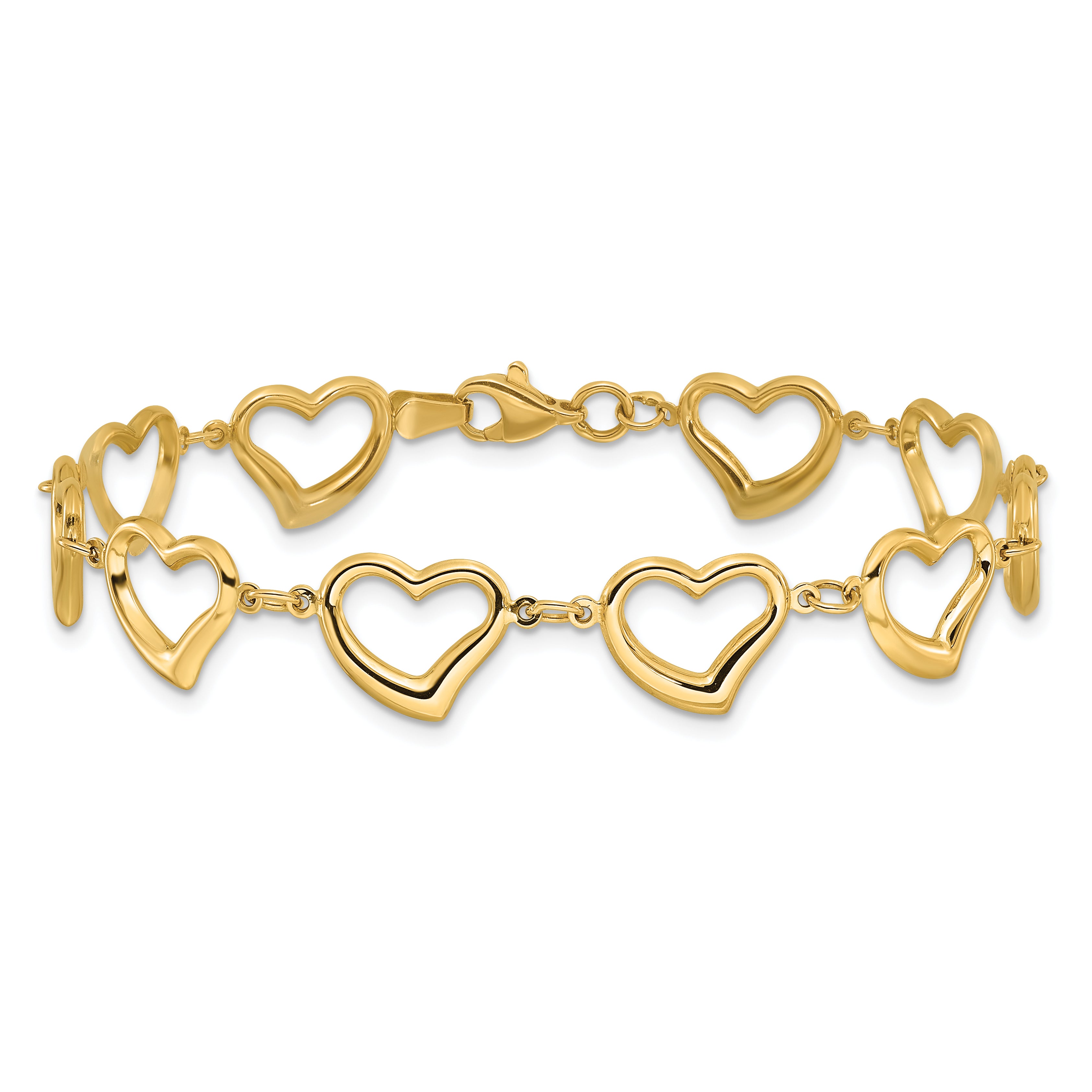 14K Polished Heart Link Bracelet