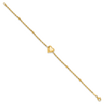 14k Polished and D/C Beaded Puff Heart 7.75in Bracelet
