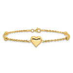14k Polished and D/C Beaded Puff Heart 7.75in Bracelet