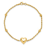 14k Polished and D/C Beaded Puff Heart 7.75in Bracelet