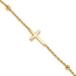 14k D/C Beaded Cross 7.5in Bracelet
