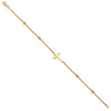 14k D/C Beaded Cross 7.5in Bracelet
