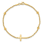 14k D/C Beaded Cross 7.5in Bracelet