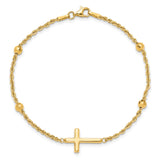 14k D/C Beaded Cross 7.5in Bracelet