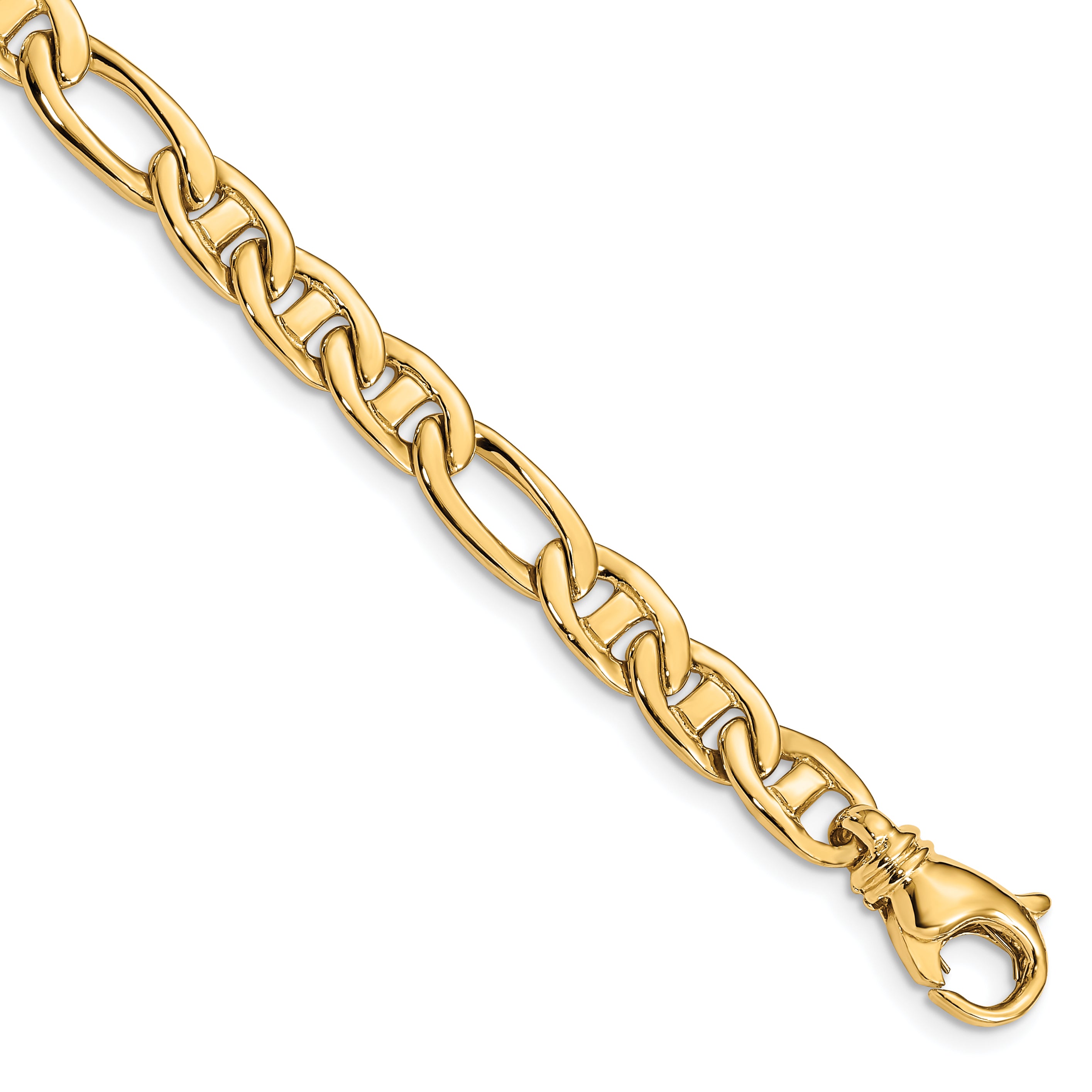 14k 6.5mm Solid Hand-Polished 3 & 1 Flat Anchor Bracelet