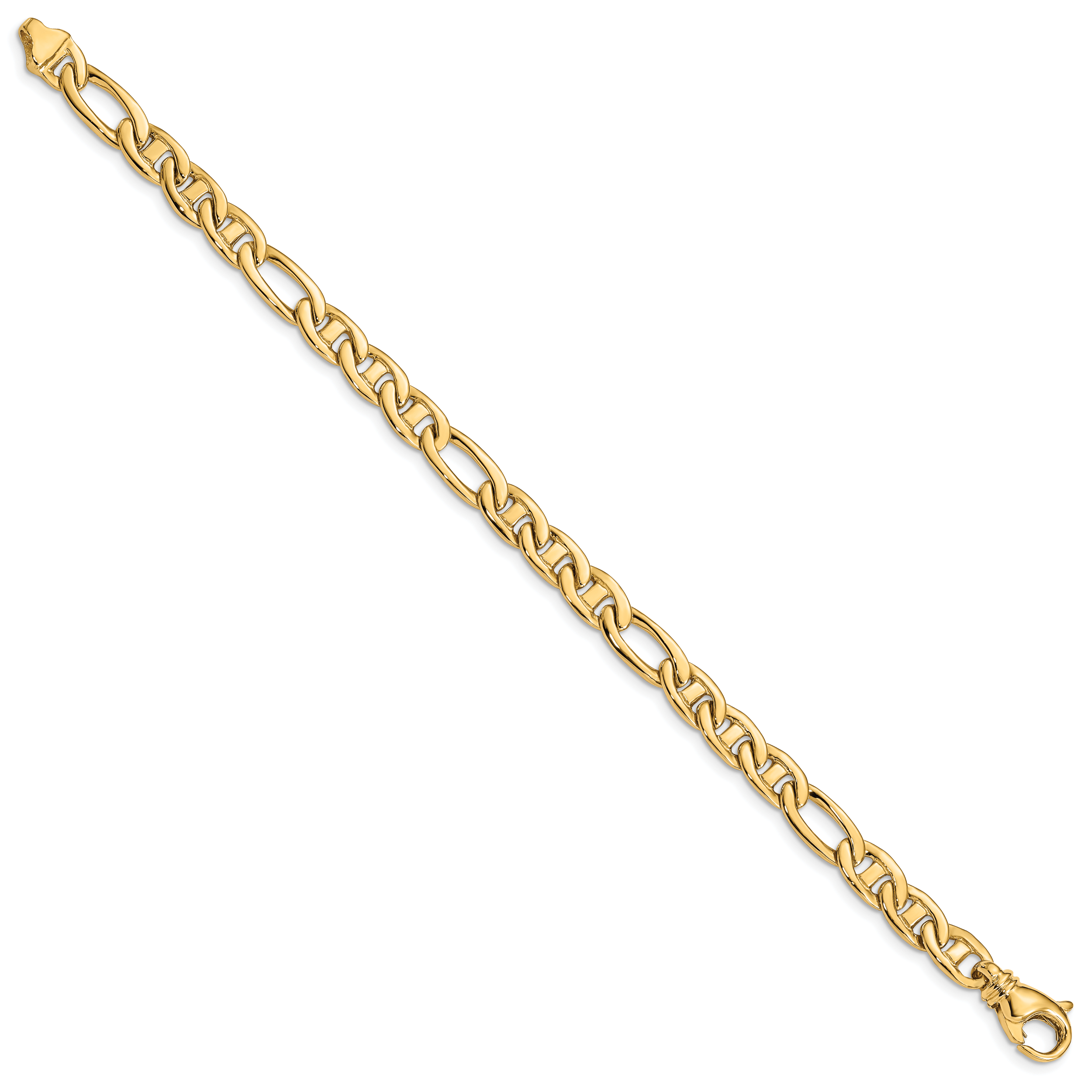 14k 6.5mm Solid Hand-Polished 3 & 1 Flat Anchor Bracelet