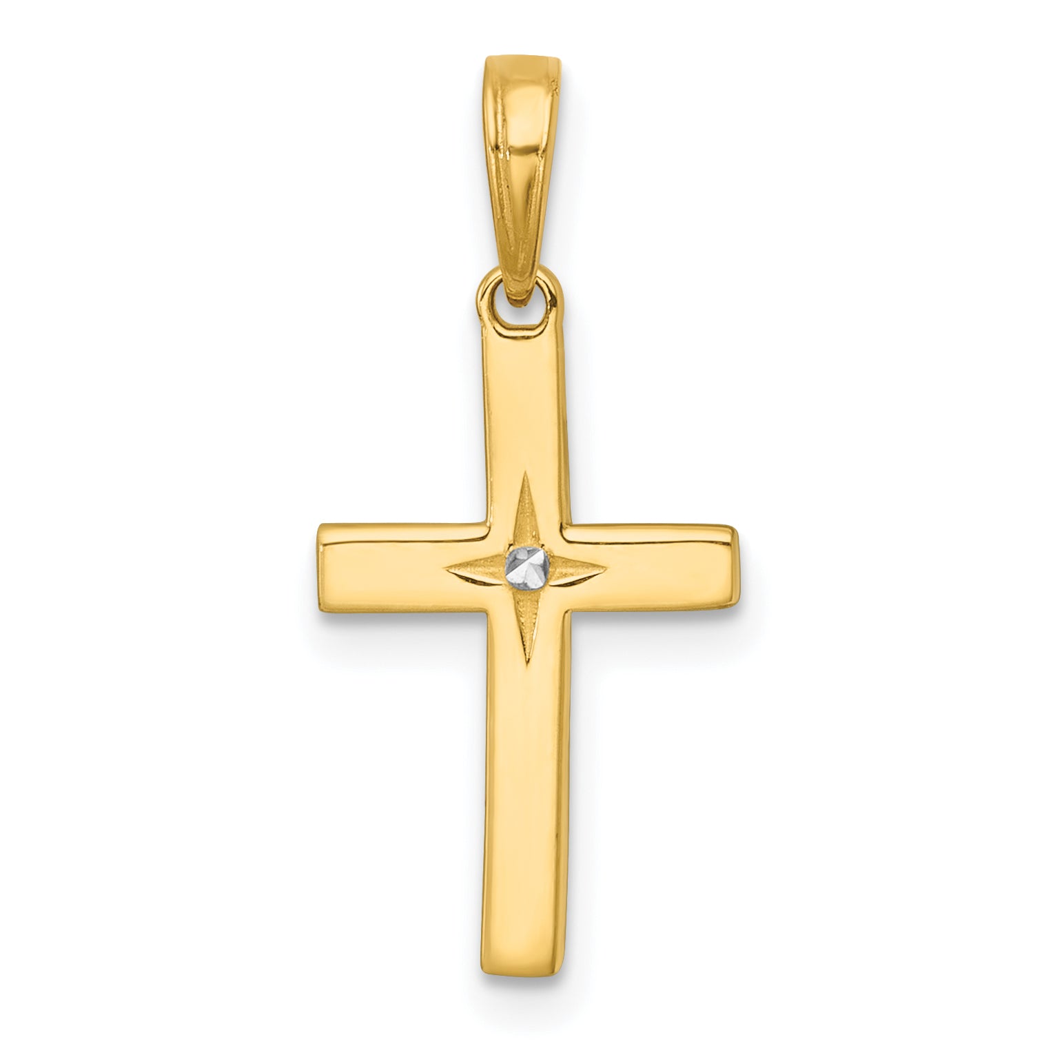 14K w/Rhodium D/C Cross Pendant