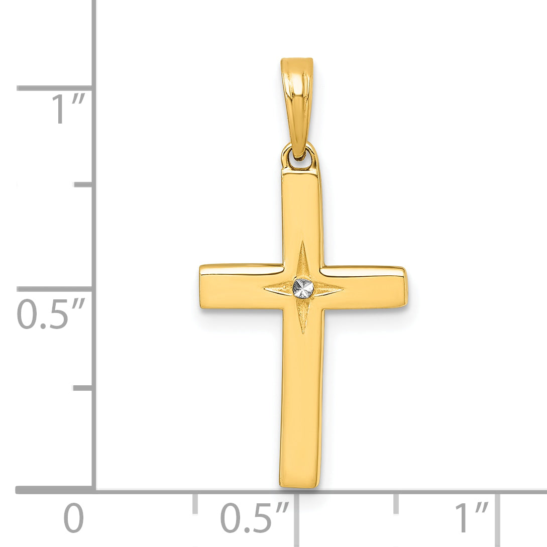14K w/Rhodium D/C Cross Pendant