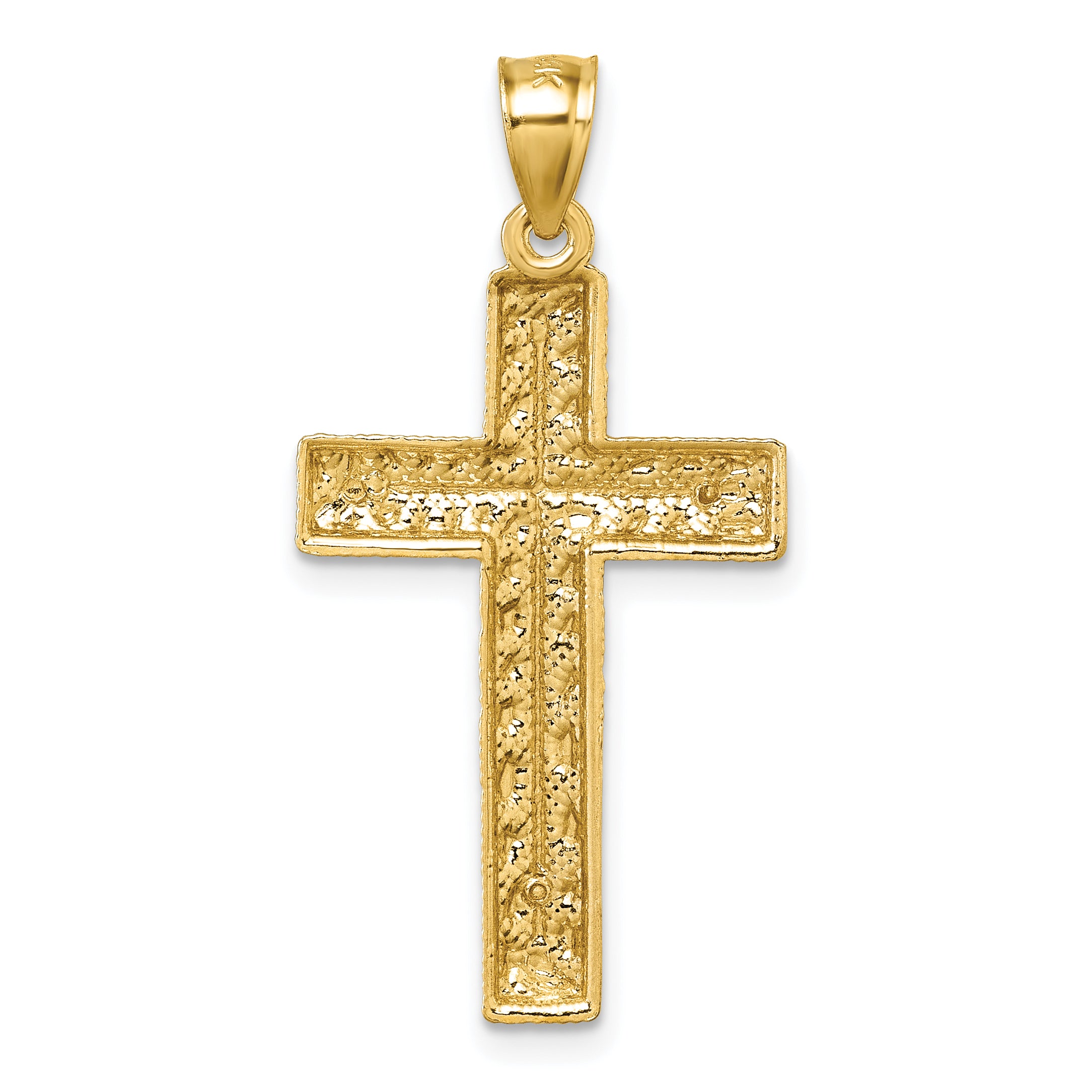14k Polished Diamond-cut Textured Fancy Cross Pendant