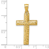14k Polished Diamond-cut Textured Fancy Cross Pendant