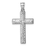 14k Polished White Gold Diamond-cut Fancy Cross Pendant