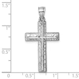 14k Polished White Gold Diamond-cut Fancy Cross Pendant