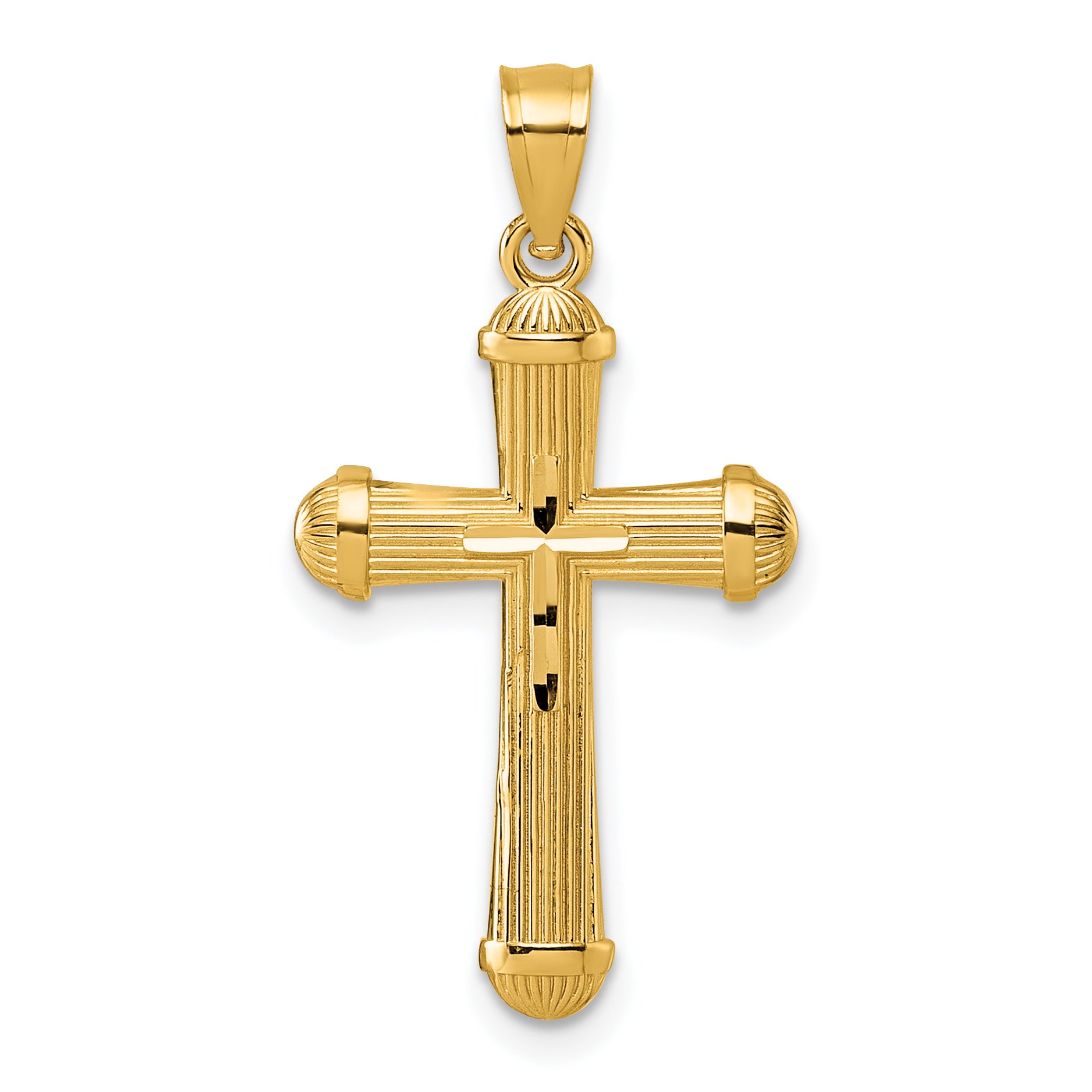 14k Polished and D/C Grooved Cross Pendant