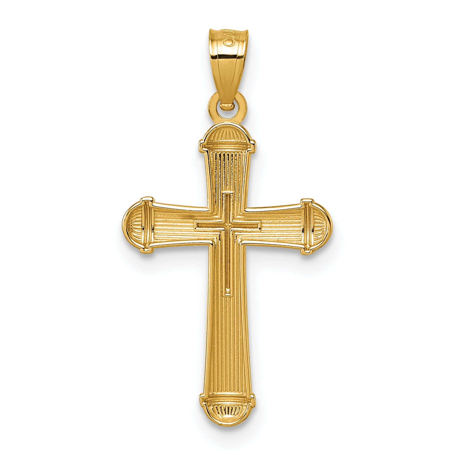 14k Polished and D/C Grooved Cross Pendant
