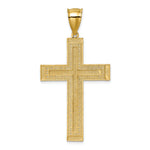14k Polished w/Rhodium Diamond-cut Textured Fancy Cross Pendant