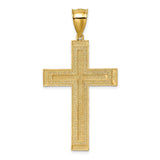 14k Polished w/Rhodium Diamond-cut Textured Fancy Cross Pendant