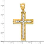 14k Polished w/Rhodium Diamond-cut Textured Fancy Cross Pendant
