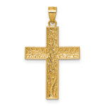 14k & Rhodium Polished Floral Tree Leaves Cross Pendant