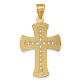 14k Polished Diamond-cut Textured Fancy Cross Pendant