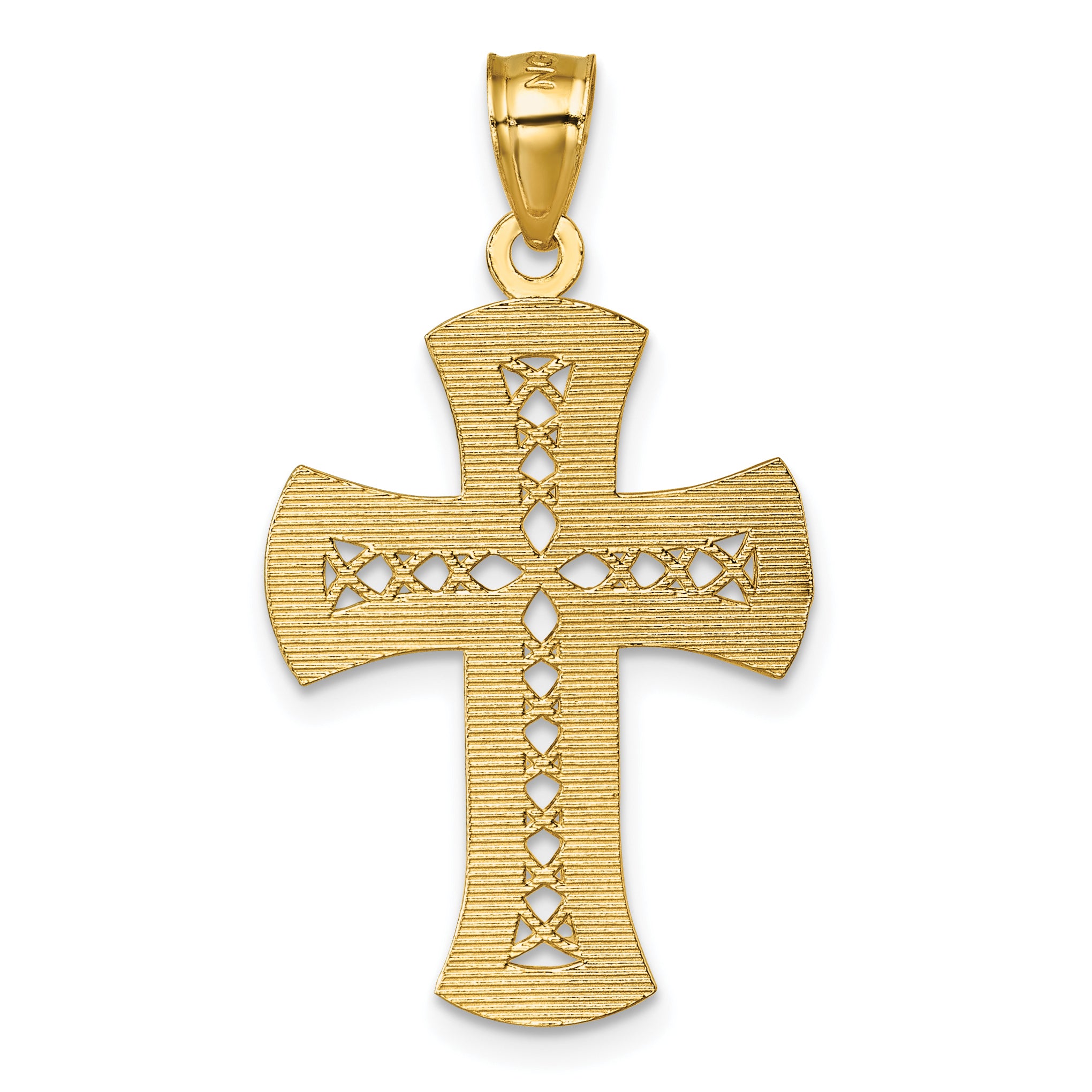14k Polished Diamond-cut Textured Fancy Cross Pendant