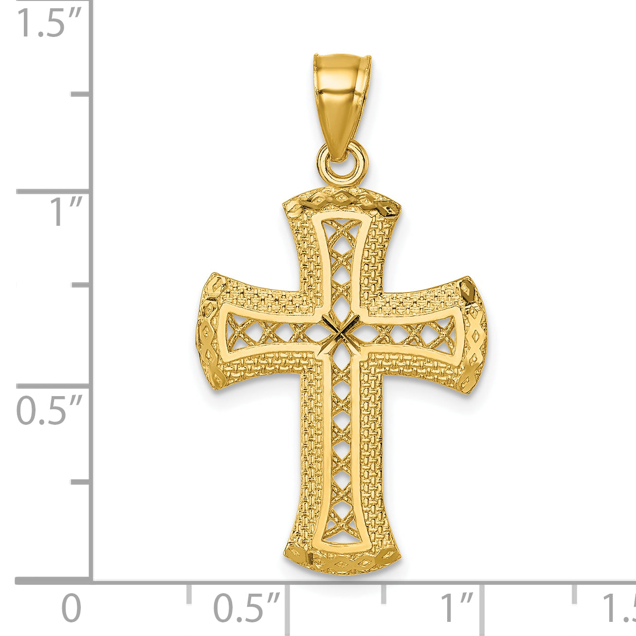 14k Polished Diamond-cut Textured Fancy Cross Pendant