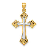 14k Two-tone Diamond Cut Polished Cross Pendant